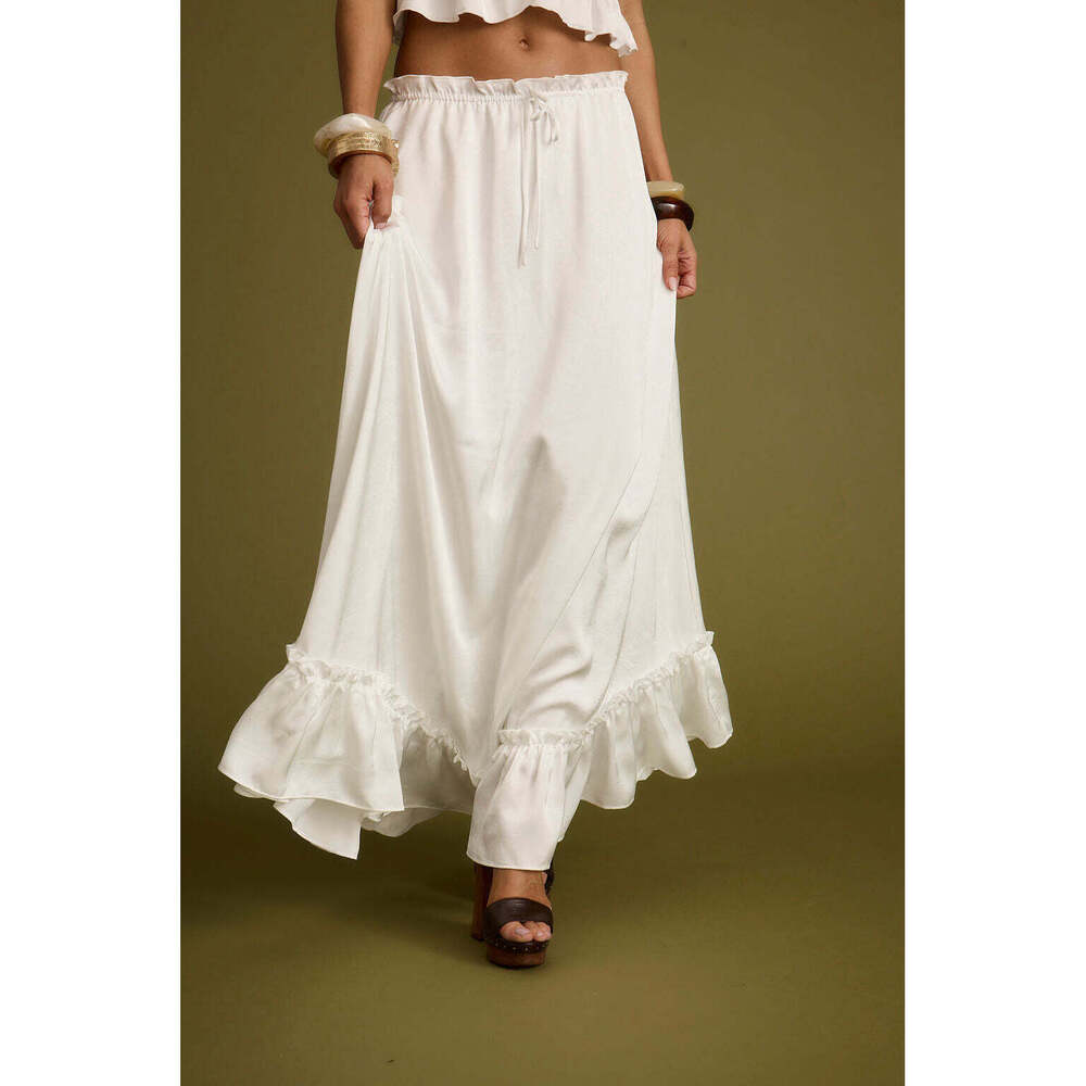 12th Tribe Dahlia White Satin Maxi Skirt Size M - Picture 2 of 3